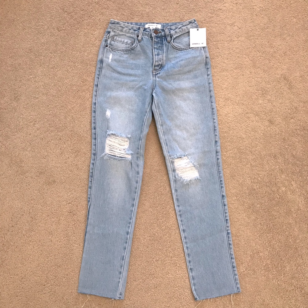 ONeill Distressed Denim Blue Jeans NEW Womens Size 0 Waist 24 Light Wash Benatar